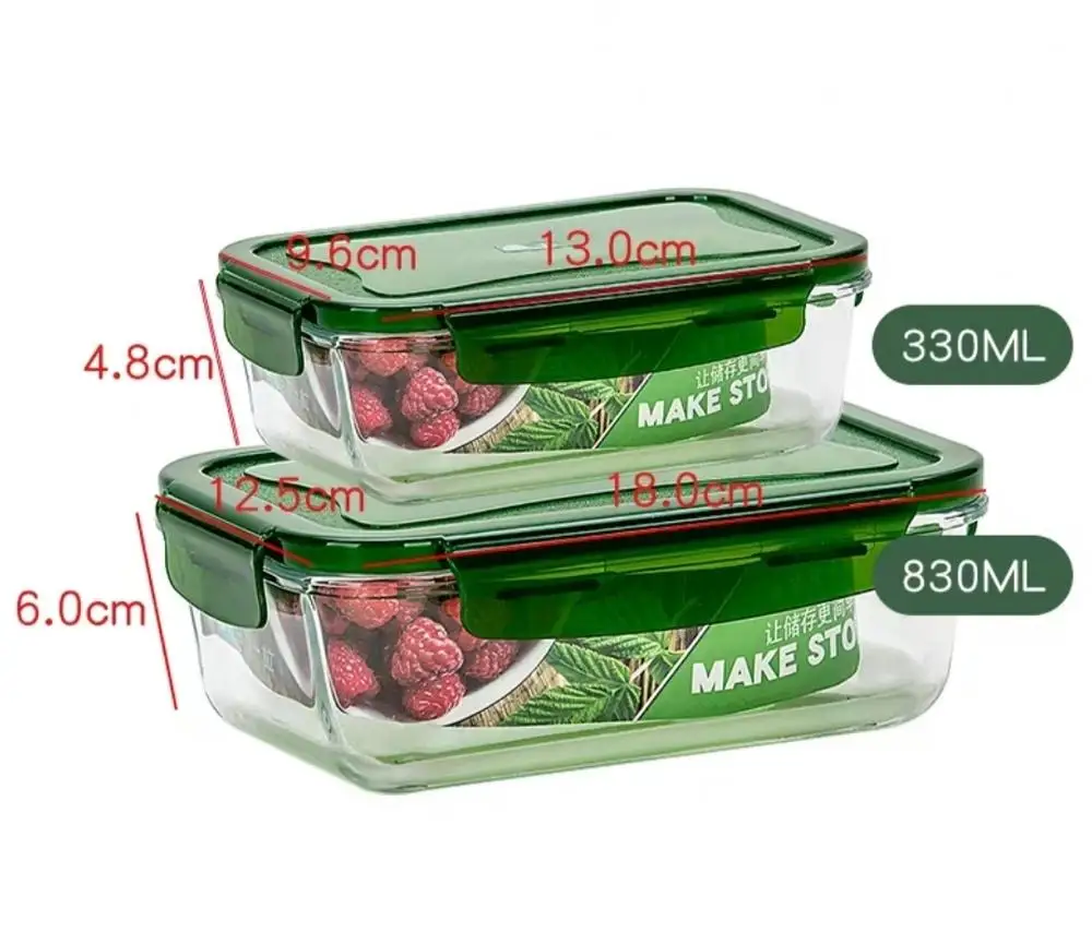 Портативный Здоровый стеклянный Ланч-бокс Bento коробки микроволновая посуда контейнер для хранения еды коробка для еды - Цвет: 330 and 830ml green