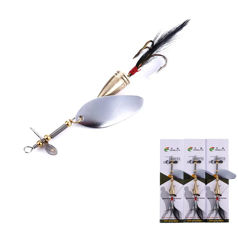 1pcs Gold Metal Spoon Fishing Lures 9cm Spinning Bait with Black Feathers Sharp Hook Tackle Lure | Спорт и развлечения