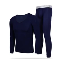 Модальные кальсоны, набор, мужское термобелье, одежда для сна, круглый вырез, длинный рукав, топы, штаны, теплый зимний термокостюм размера плюс M-XXXL