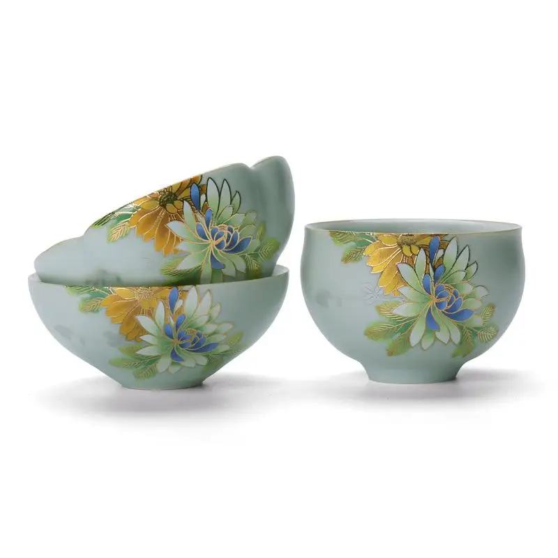 

Chinese Style Sky Blue Ceramics Teacups Flower Pattern Tea Cup Porcelain Travel Tea Bowl Pottery Tea Ceremony Teaware Sets