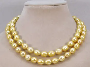 

2 row 10-11mm yellow coffee gray cultured freshwater natural Pearl Necklace 17"