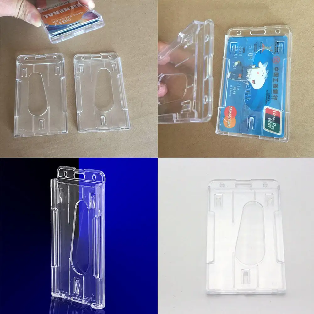 New Fashion Mechanical Transparent Sale Design Double Card Acrylic Plastic  Id Badge Card Holder Cover Case