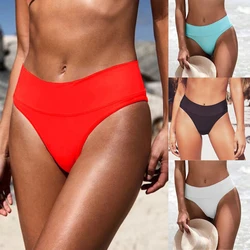 Women's Swimming Trunks Bikini Panties High Waist Swimwear Bottom Solid Color Female Swimsuit Briefs Beachwear Bathing Suits
