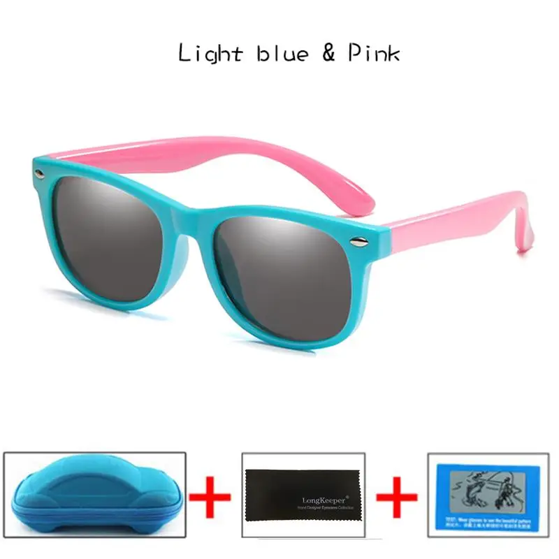 Light Blue Pink Детские поляризованные солнцезащитные очки для мальчиков и девочек, небьющиеся силиконовые защитные солнцезащитные очки, UV400, очки для детей, чехол для автомобиля - Цвет линз: Light Blue Pink