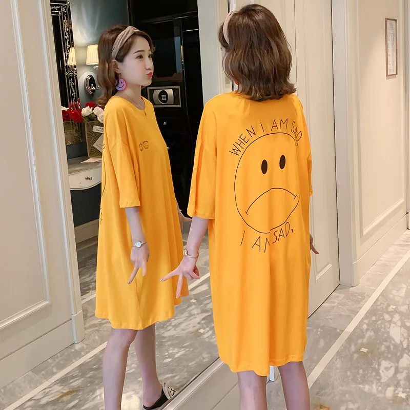 

#2318 Casual Loose Printed Tshirts Dress Woman Summer Plus Size Midi T Shirt Dresses Female Short Sleeve O-neck Clothing Ladies