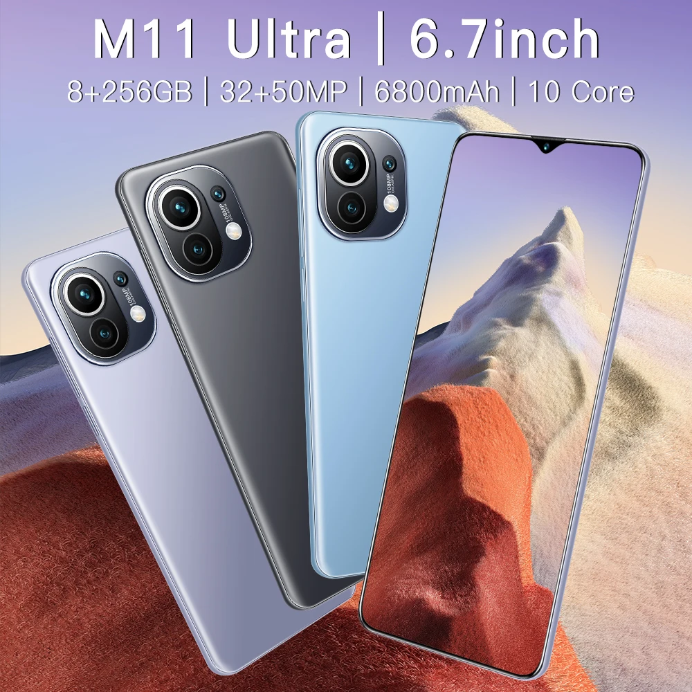 Câmera de Impressão 8gb + 512gb 32 + 50mp Versão Global Smartphone 6800mah Grande Capacidade Bateria Android Digital Desbloquear Celular M11 6.7 1 + 50mp câmera de impressão digital desbloquear celular
