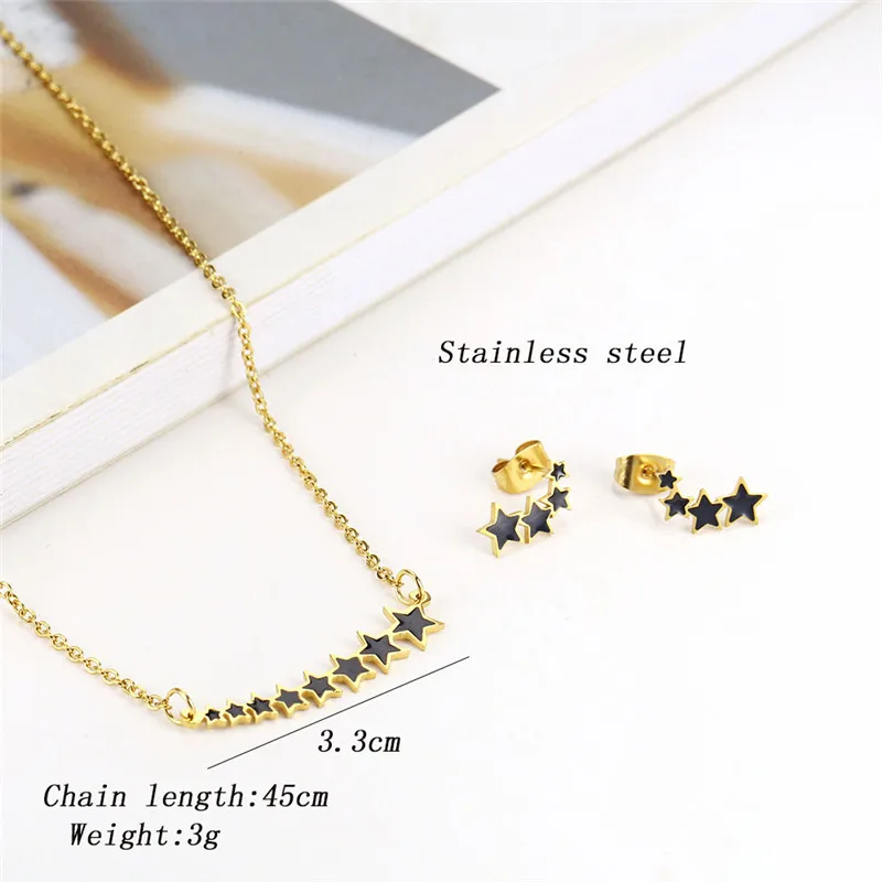 OUFEI, ювелирные наборы из нержавеющей стали для женщин, ожерелье со звездой, серьги, геометрическое ожерелье, набор сережек для женщин, ювелирные изделия - Окраска металла: Gold color 3