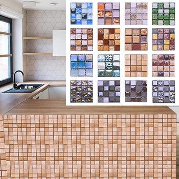 

10Pcs Black Gray Mosaic Wall Tile Stickers PVC Vinyl Tiles Decal Waterproof Waist Line Wallpaper Kitchen Bathroom Toilet