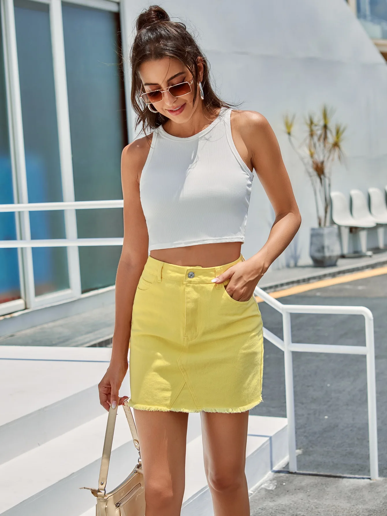 2021 Women Summer High Waist Yellow 