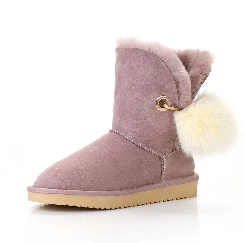 MIYAGINA/новые зимние сапоги из натуральной овечьей кожи; натуральный мех; Botas Mujer; зимняя обувь из натуральной шерсти; модная женская обувь - Цвет: Pink