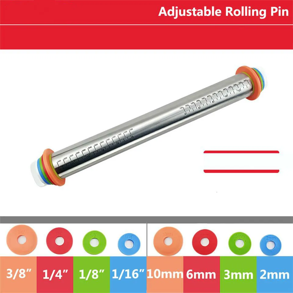 Скалка регулируемого размера 17 дюймов из нержавеющей стали 4 толщины булавки кольца коврик для мучных изделий для теста ролик для пиццы пирог формы для выпечки инструмент