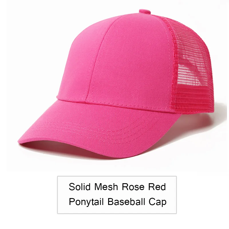 Летняя блестящая бейсбольная кепка «конский хвост», Женская Регулируемая Кепка, Черная кепка для девушек, Повседневная хлопковая кепка с сеткой - Цвет: Solid Rose Red
