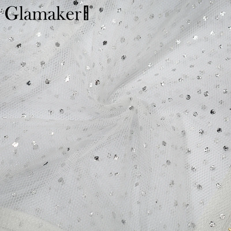 Glamaker, трикотажная сетчатая блузка в горошек, женская, с круглым вырезом, с длинным рукавом, из кусков, короткая белая блузка, женская, осень, зима, Сексуальная Блузка