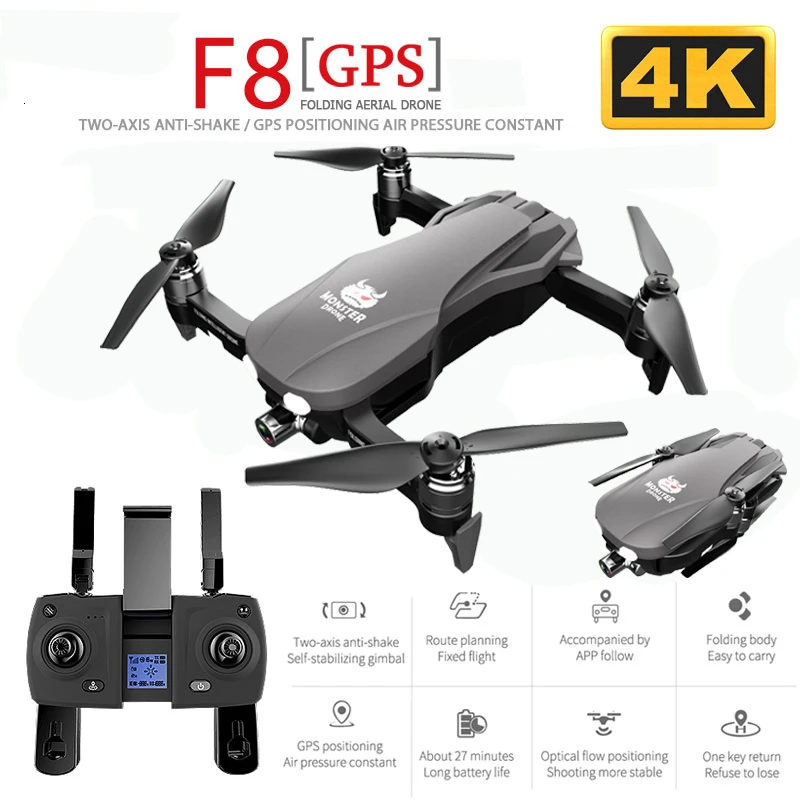 

F8 GPS Drone with Two-axis anti-shake Self-stabilizing gimbal Wifi FPV 1080P 4K Camera Brushless Quadcopter Vs Zen K1 SG906