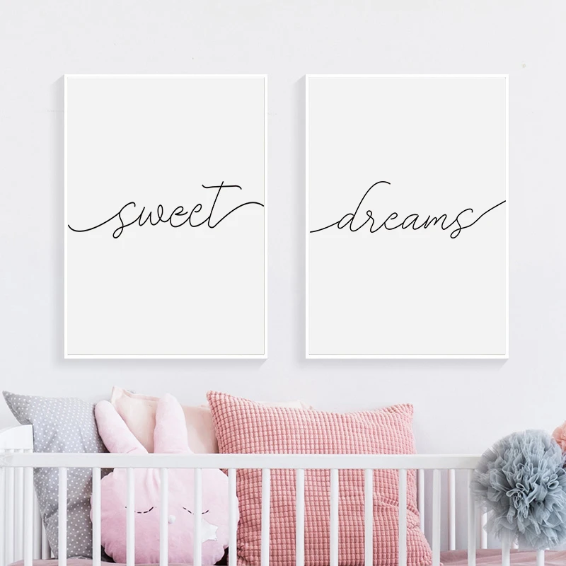 Nordic-Poster-Black-and-White-Sweet-Dreams-Quotes-Canvas-Painting-Nursery-Wall-Art-Print-Wall-Pictures
