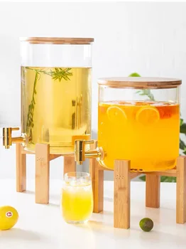 

Beverage Barrel Decanter With Tap Airtight Bamboo Lid Mason Jar Drink Dispenser Gallon Glass Whiskey Wine Juice Dispenser 5/8L