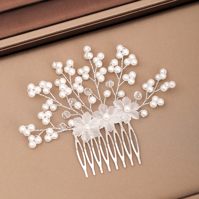 Silver Color Pearl Crystal Wedding Hair Combs Hair Accessories for Bridal Flower Headpiece Women Bride Hair ornaments Jewelry Silver