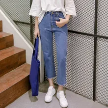 Хлопковые потертые джинсы для женщин с высокой талией, свободные джинсы, Осень-зима, длина по щиколотку, брюки-карандаш, джинсы, брюки