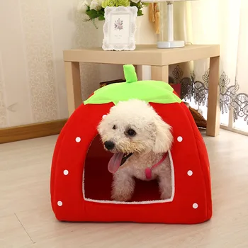 

Pet Dog Cat Puppy Cave House Cushion Home Bed Soft Cute Washable Strawberry Shape VJ-Drop