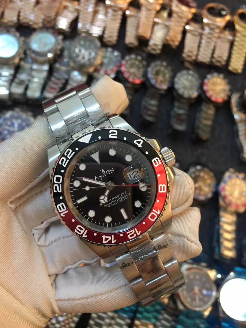 

Luxury Brand New Men Automatic Mechanical Watches Full Black Blue Ceramic Bezel Red GMT Stainless Steel Sapphire Master II AAA+