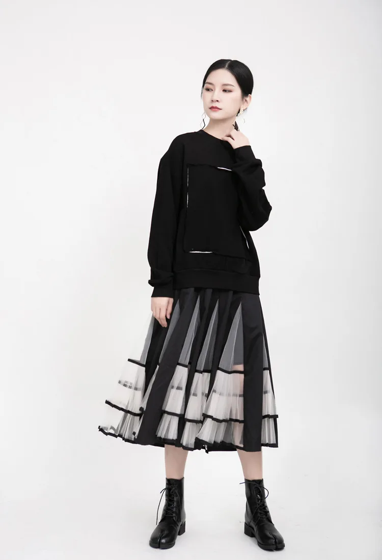 Осенне-зимняя женская облегающая бюст юбка модная сетчатая пряжа кружевная плиссированная юбка элегантная Офисная женская черная юбка