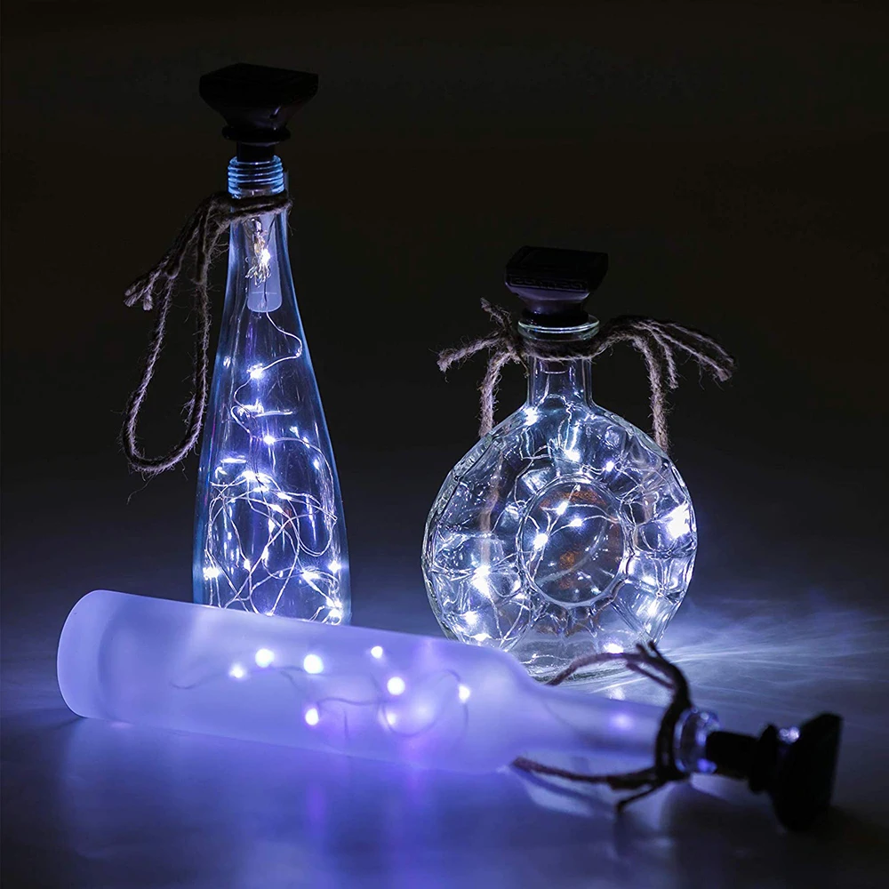 6 Pack 2M/6.6ft 20LEDs Solar String Light Wine Bottle Lights Waterproof  Copper Cork Shaped Lights Fairy Light D30