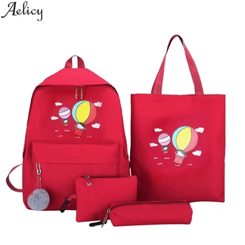 

Aelicy Cartoon Letter Middle School Student Backpack Casual Large Capacity Travel 4 Piece Set Unisex Canvas Bags Mochila De Lona