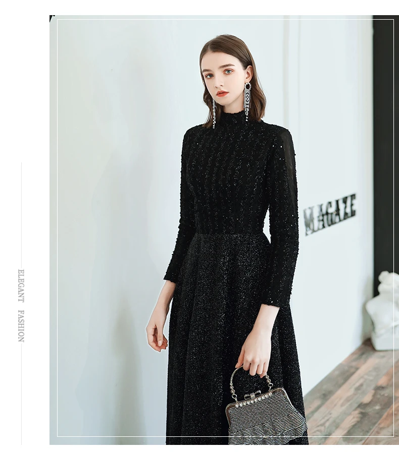 rose gold prom dress wei yin AE0330 Long Sleeves Black High Neck Prom Dresses 2022 A-line Evening Party Gowns Custom Made Plus Size Sexy Prom Gown black prom dress