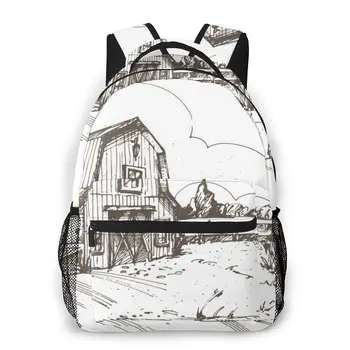

Farmhouse Print Casual Daypack Travel School Bag with Pockets for Women College