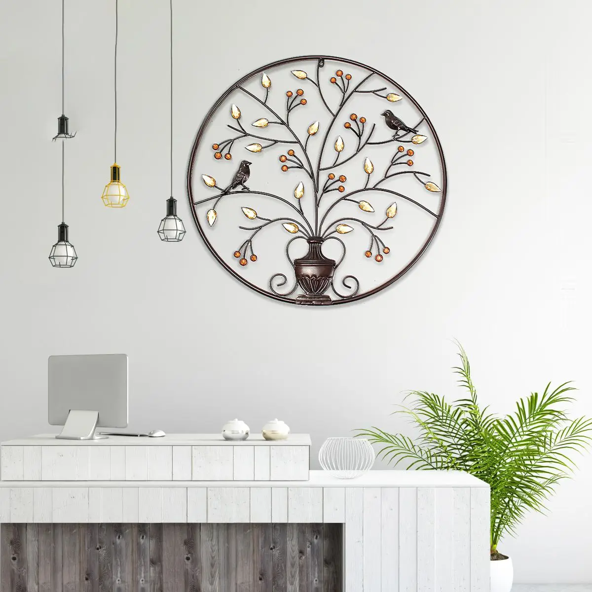 

Vintage Birds Tree Metal Iron Sculpture Ornament for Home Room Wall Hanging Decoration Art Crafts Gift 62cm/24.4inch