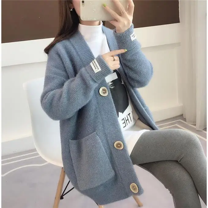 

Cashmere Cardigan Women Sweater 2019 Autumn Winter V-Neck Single Breasted Warm Clothes Pull Femme Hiver Casual Loose Cardigan