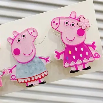 

2020 Peppa Pig Cute Doll Hairpin Rubber Hair Accessories Cartoon Resin Printing Accessories A Set Girl Headdress Dropshipping