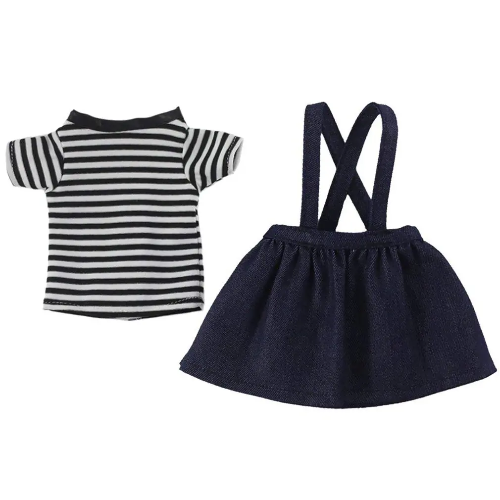 

Striped T-shirt & Shoulder Strap Miniskirt Set Doll Wardrobe Makeover Fits for 14.5" American Girl Dolls Dollhouse Decor