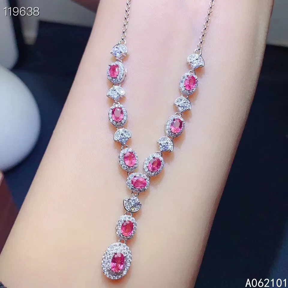 

KJJEAXCMY fine Jewelry 925 Sterling Silver Natural pink sapphire Girl popular Pendant Necklace chain Support Test Chinese style