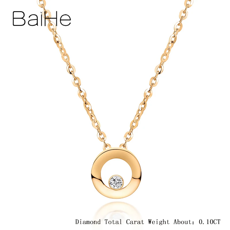 0.10CT Yellow Gold BAIHE Solid 18K розовое золото Сертифицированный 0.03CT/0.05CT/0.10CT натуральный бриллиант женские модные ювелирные изделия Подарочные ожерелья - Цвет камня: 0.10CT Yellow Gold