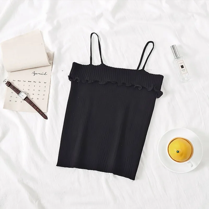 Черный ETOSELL женский сексуальный ремень Camisole Летний Тонкий с открытыми плечами майка женская рубашка вязаный Топ - Цвет: Черный