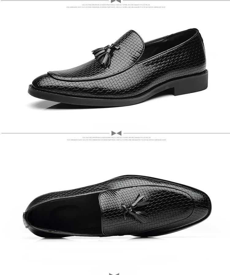 Nice Pop Men Formal Wedding Shoes England Retro Tassel Leathere Loafers Men Business Dress Shoes Pointed Flat Big Size 37-58