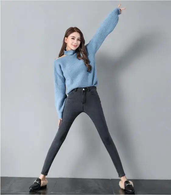 Женские Стрейчевые джинсы, осенние черные джинсовые брюки, студенческие джинсы, 3 цвета, узкие брюки