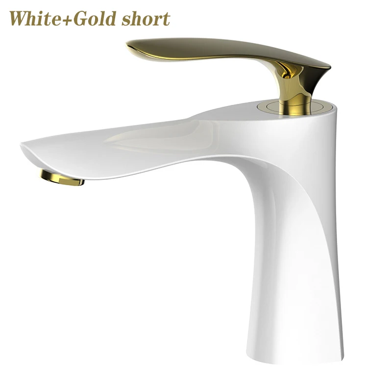 Роскошный латунный кран для ванной комнаты, дизайн, латунный кран для раковины ванной комнаты - Цвет: White Gold short