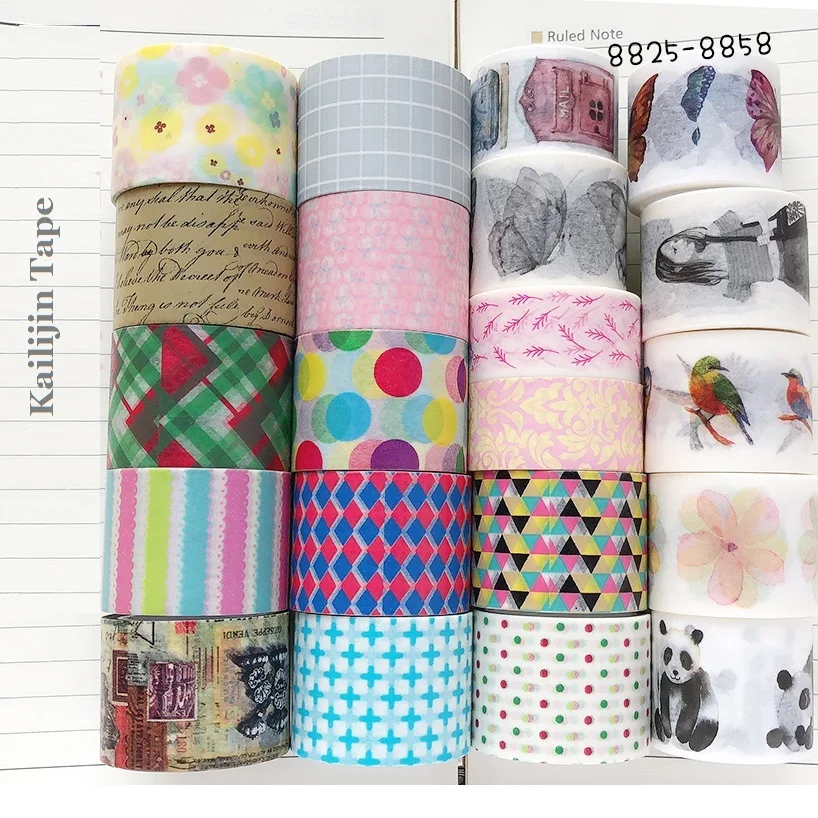 Cinta Washi de diseño Retro, cinta Washi de rejilla ancha, cinta Washi de lunares anchos, cinta Washi de mariposa