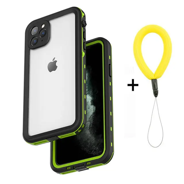 Green with Strap IP68 Водонепроницаемый чехол для iPhone 11 Pro Max на iPhone 11Pro водонепроницаемый чехол для дайвинга 360 Защита iPhone11 - Цвет: Green with Strap