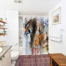 

Oil painting Girl Shower Curtain Watercolor Human and Animal Friendship Pattern Waterproof Polyeste Bath Curtains Bathroom Decor