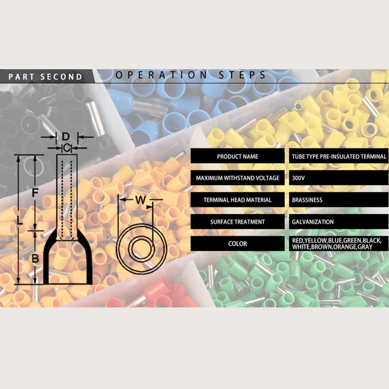 Boxed VE Series Insulated Terminal Block Cord End Crimping Sleeve Terminal Cable Wire Connector Electrical Tube Terminals Suit