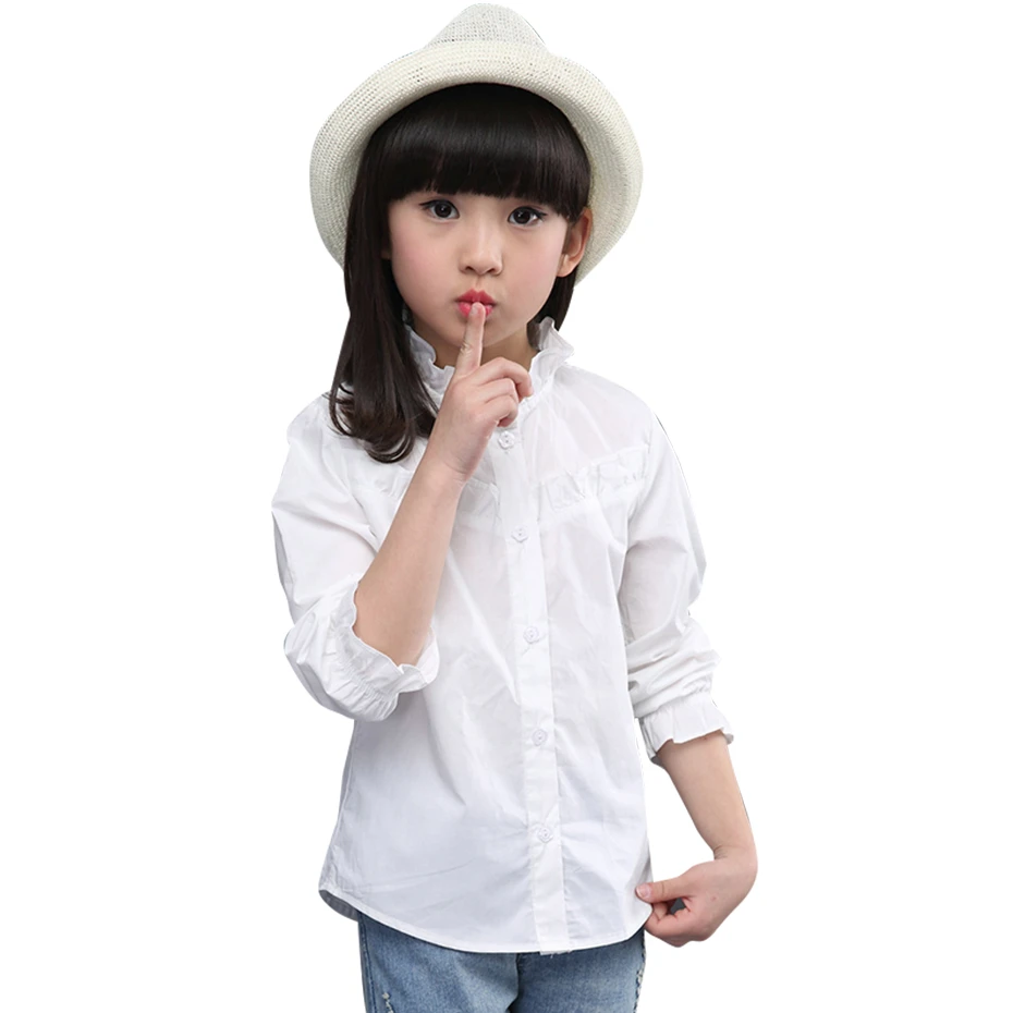 Blusa blanca de manga larga para niña, Camisa de algodón, ropa para 2022|Blusas y camisas| - AliExpress