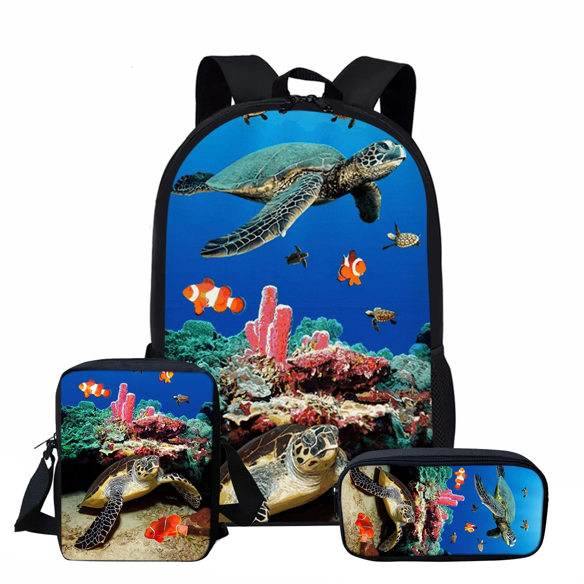 THIKIN школьные сумки для подростков мальчиков 3D море с принтом Черепашки-ниндзя детские школьные рюкзаки детские рюкзаки студентов комплект школьных сумок 3 шт. на заказ - Цвет: As Picture