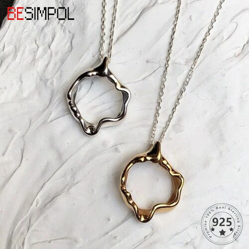 

Besimpol 925 Sterling Silver Necklace Chic Style Geometric Irregular Simple Unique Necklace For Women Fashion Fine Jewelry