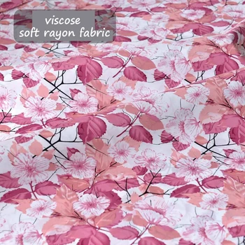 

100*140cm pink floral rayon viscose material designer fabric for dress