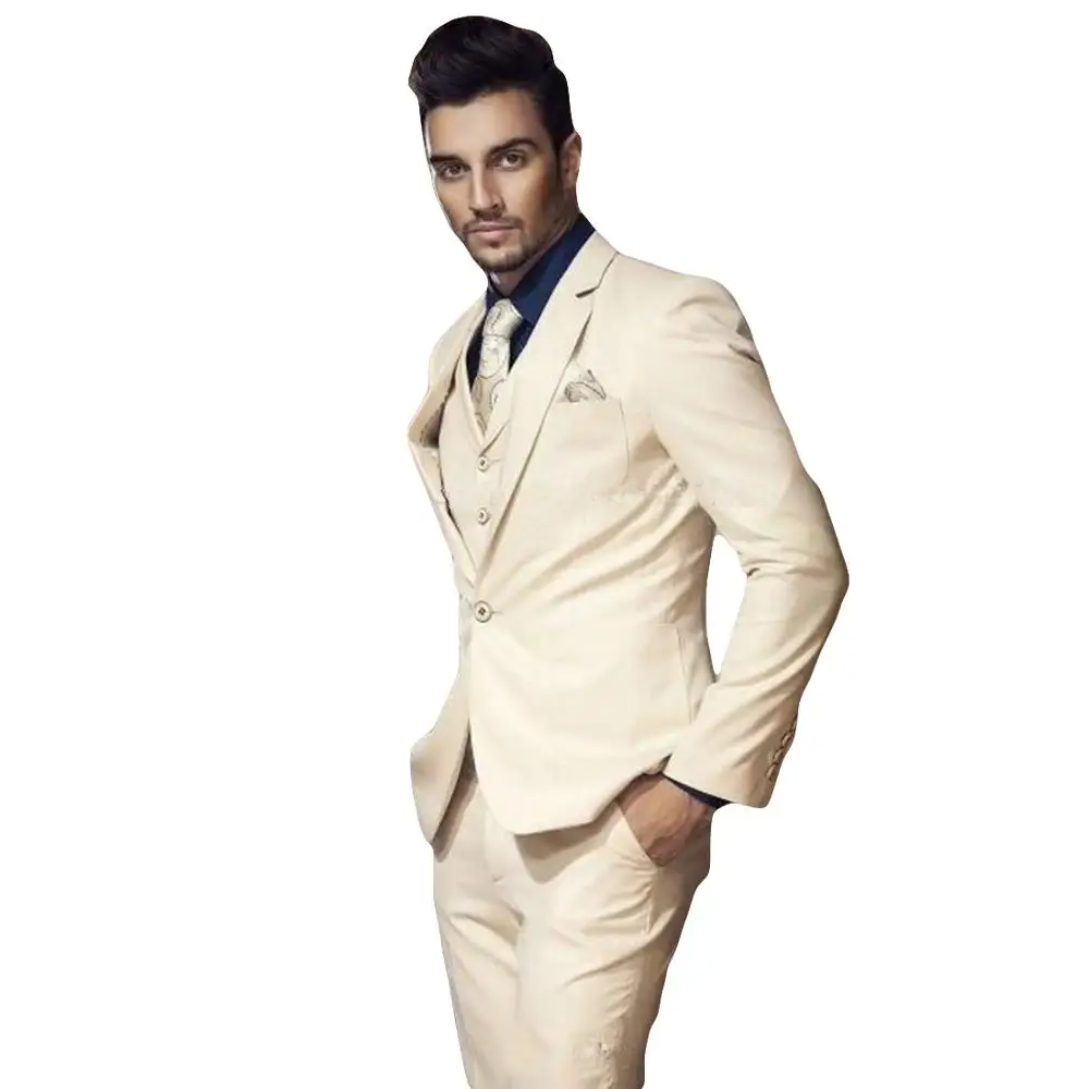 New Arrival Champagne Single Button Men Suit Custom Made Slim Fit Wedding Tuxedos Mens Business Party Suit terno masculino