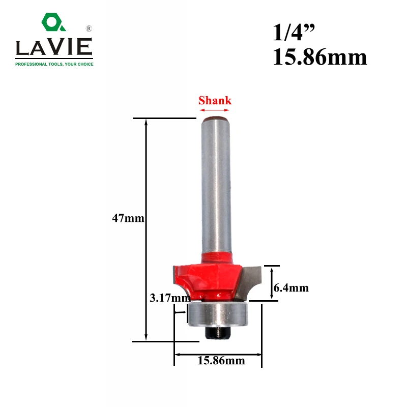 LAVIE 1 шт. 6 мм 1/4 хвостовик маленький угловой круглый фреза для деревообрабатывающего станка, Классическая фреза для дерева MC01035