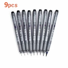 9 шт. водостойкие чернила черная Микрон ручка для рисования тонкая линия косметический карандаш эскиз Маркеры Ручка для письма ручная краска аниме художественные принадлежности